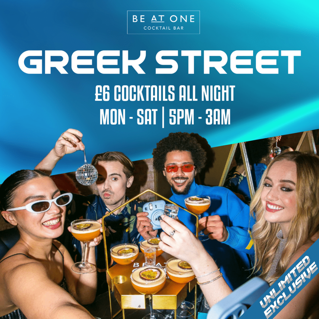 Be at One Greek Street Happy Hour Thursday